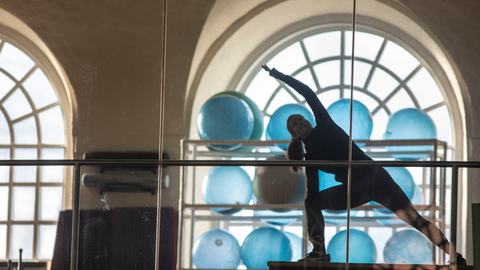 Ariel Wahl, Fitness Coordinator does yoga poses and exercise Inside the Malkin Athletic Center, AKA the MAC. 